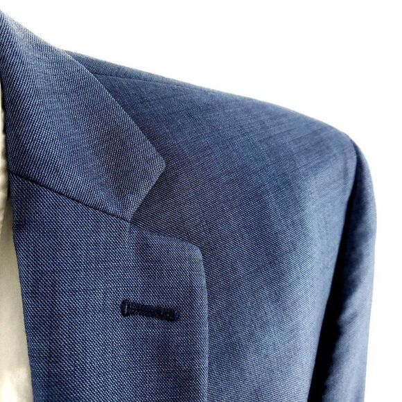 Calvin Klein Wool 2 Button Blazer 40L Blue Sharkskin‎ - Picture 2 of 10